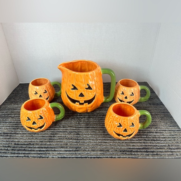 Vintage 🎃 Halloween Jack-o-lantern Beverage Set - Picture 2 of 12